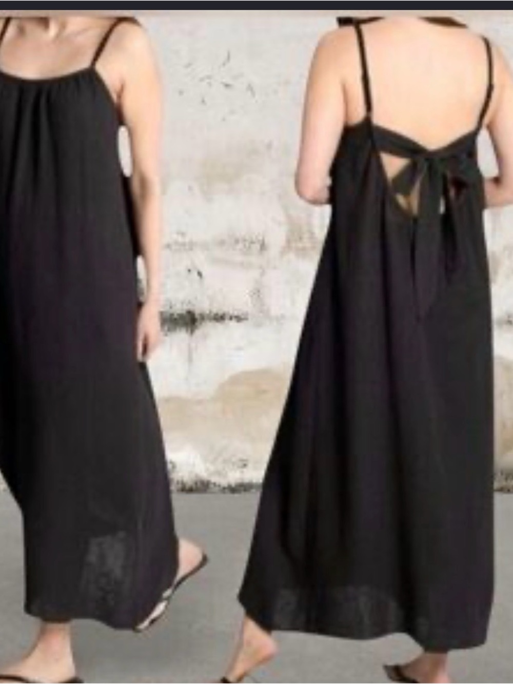 Sol Angeles Black Maxi Slip Dress with Back Tie